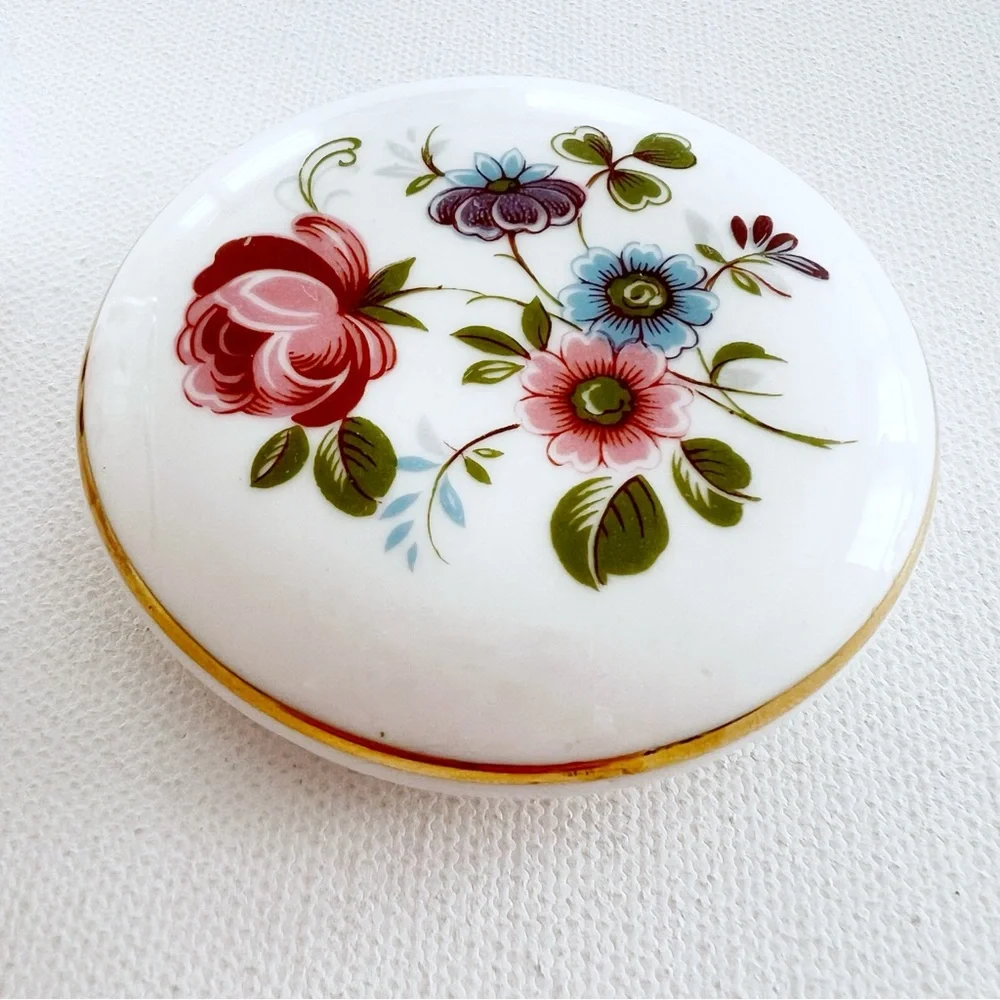 Vintage Queensway Floral Bone China Trinket Jewelry Box